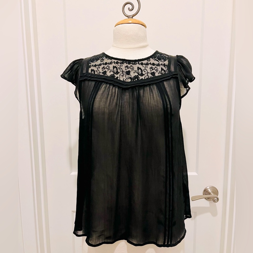 H&M Sheer Embroidered Blouse Top
